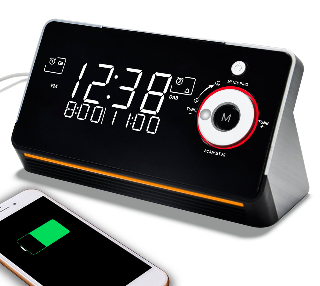 Wecker mit DAB- und FM-Radio, zwei Alarmen, Schlummerfunktion, dimmbarem LCD-Display, Nachtlicht, Bluetooth, Typ-C- und USB-Ladeanschlüssen iTOMA 729