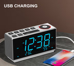 Reloj despertador dual con radio FM, carga USB, pantalla LED de 1,8", luz nocturna, función de repetición, control de atenuación, altavoz Bluetooth y pantalla de temperatura y humedad iTOMA 508