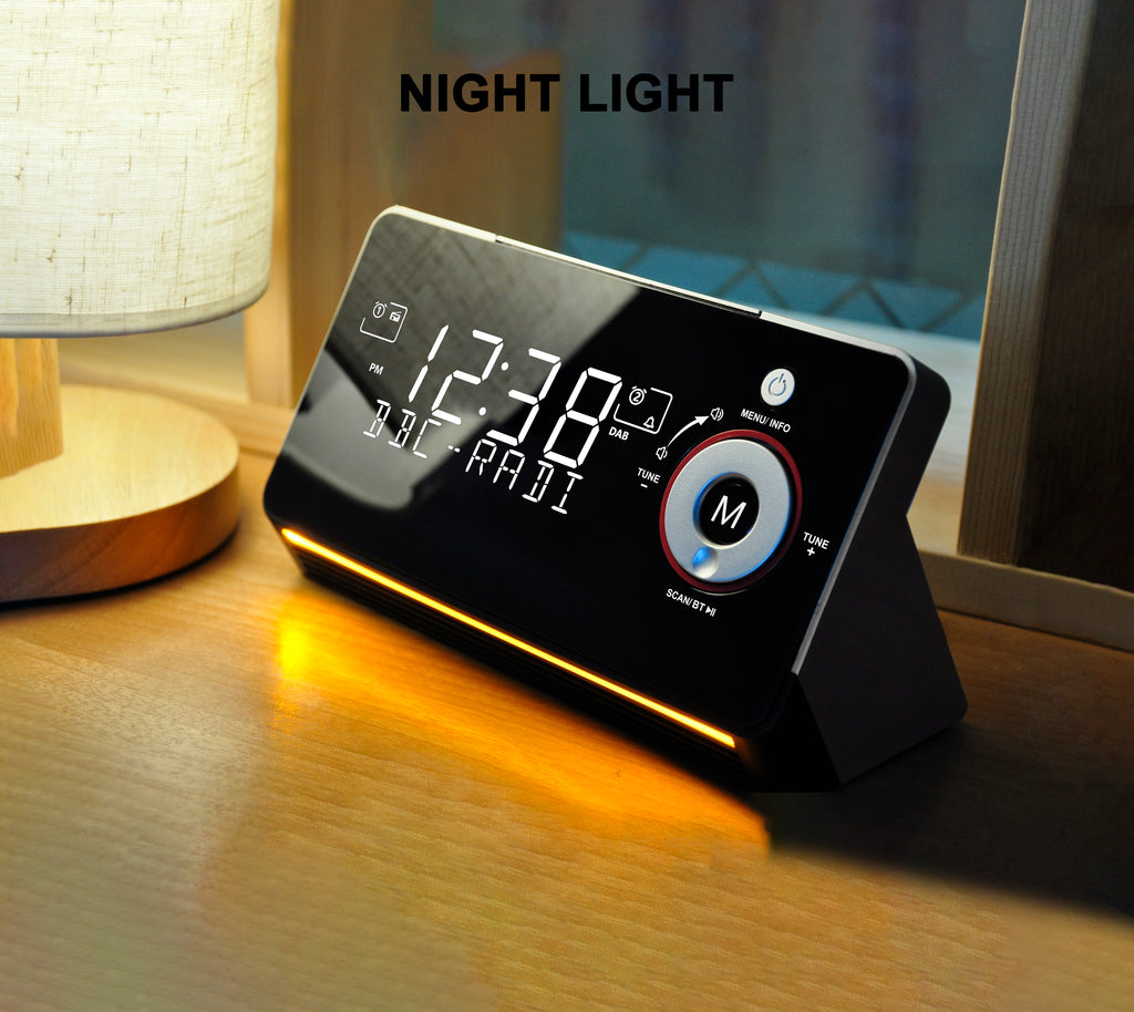 Wecker mit DAB- und FM-Radio, zwei Alarmen, Schlummerfunktion, dimmbarem LCD-Display, Nachtlicht, Bluetooth, Typ-C- und USB-Ladeanschlüssen iTOMA 729