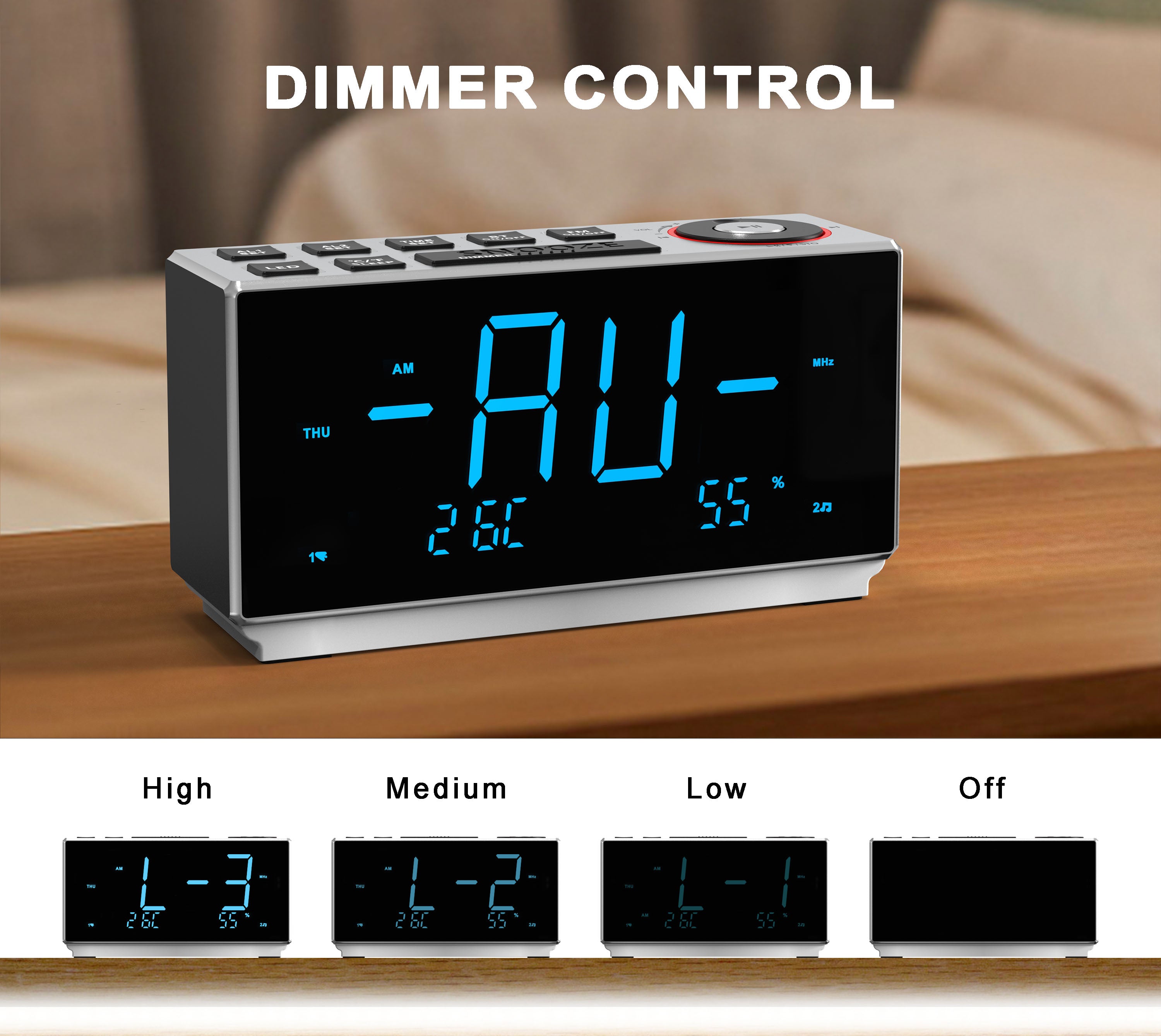 Reloj despertador dual con radio FM, carga USB, pantalla LED de 1,8", luz nocturna, función de repetición, control de atenuación, altavoz Bluetooth y pantalla de temperatura y humedad iTOMA 508