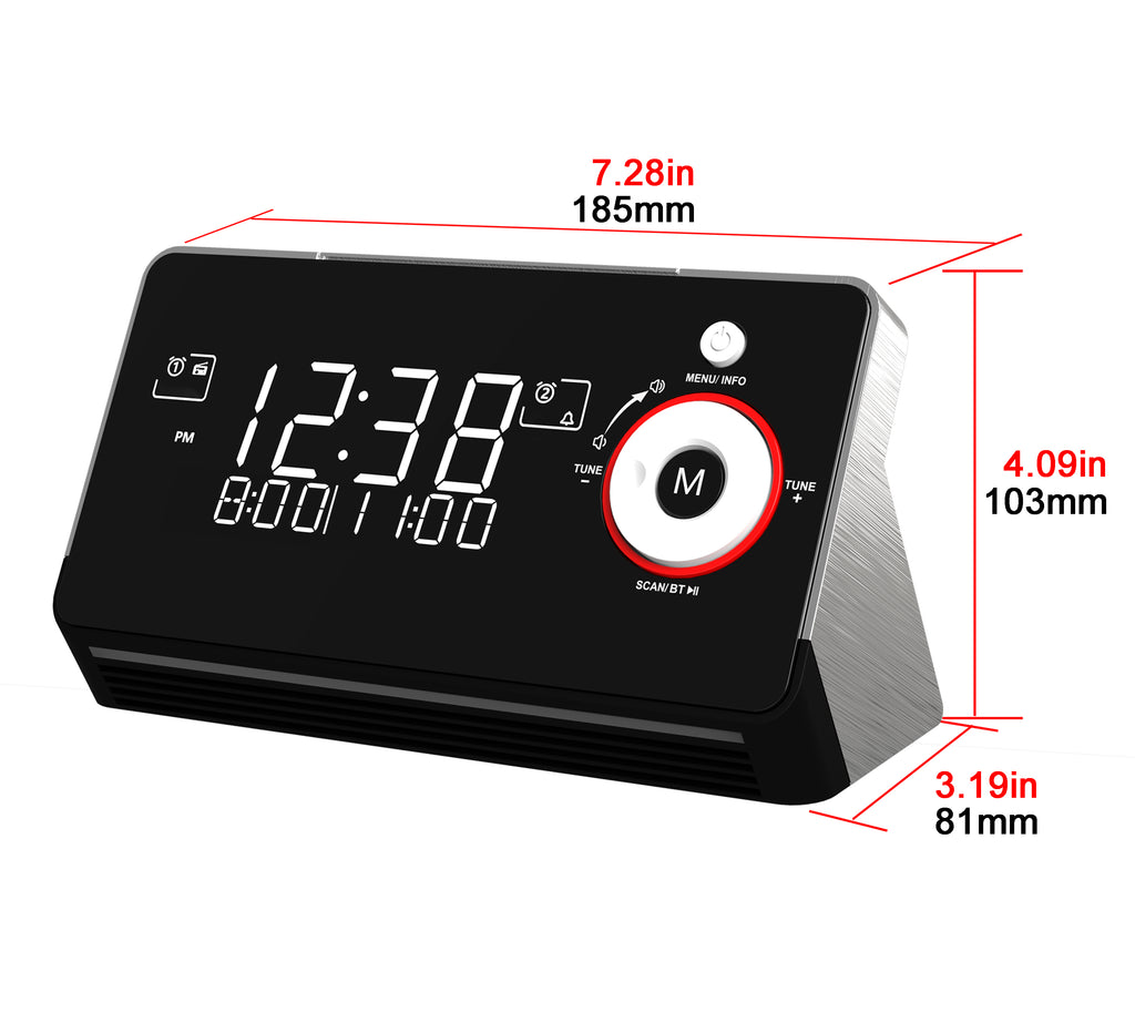 Wecker mit DAB- und FM-Radio, zwei Alarmen, Schlummerfunktion, dimmbarem LCD-Display, Nachtlicht, Bluetooth, Typ-C- und USB-Ladeanschlüssen iTOMA 729
