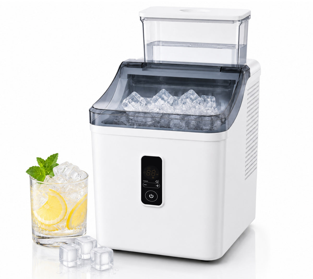 Ice Cube Maker Machine Countertop with 2 Ways to Add Water, Portable Self-Cleaning Ice Maker for Home/Kitchen/Office/RV, Ice Thickness Adjustable, 1-24H Timer, Ready in 20 Mins