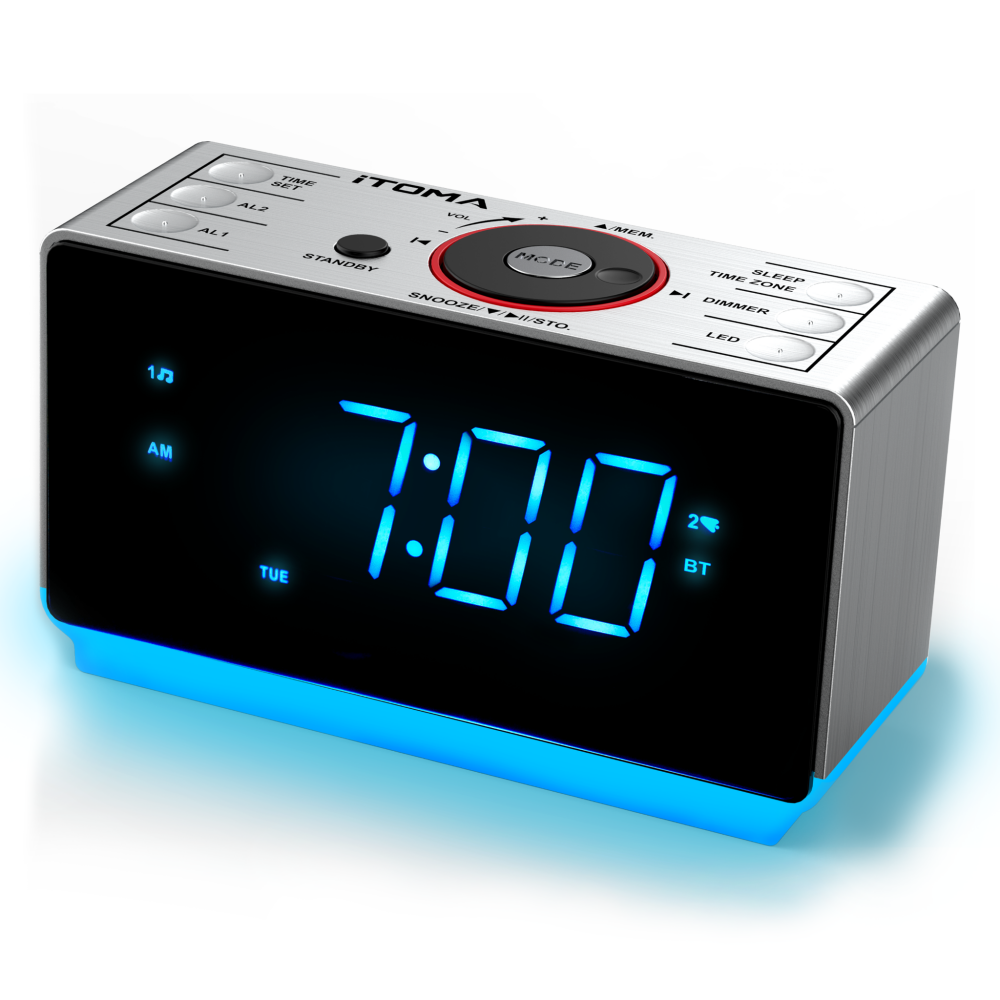 iTOMA Alarm Clock Radio with Bluetooth 5.1 Speaker, Dual Alarms, FM Radio, 1.4-Inch LED Display, Auto Dimmer, USB Charging Port, Night Light, Snooze and Sleep Timer  CKS708