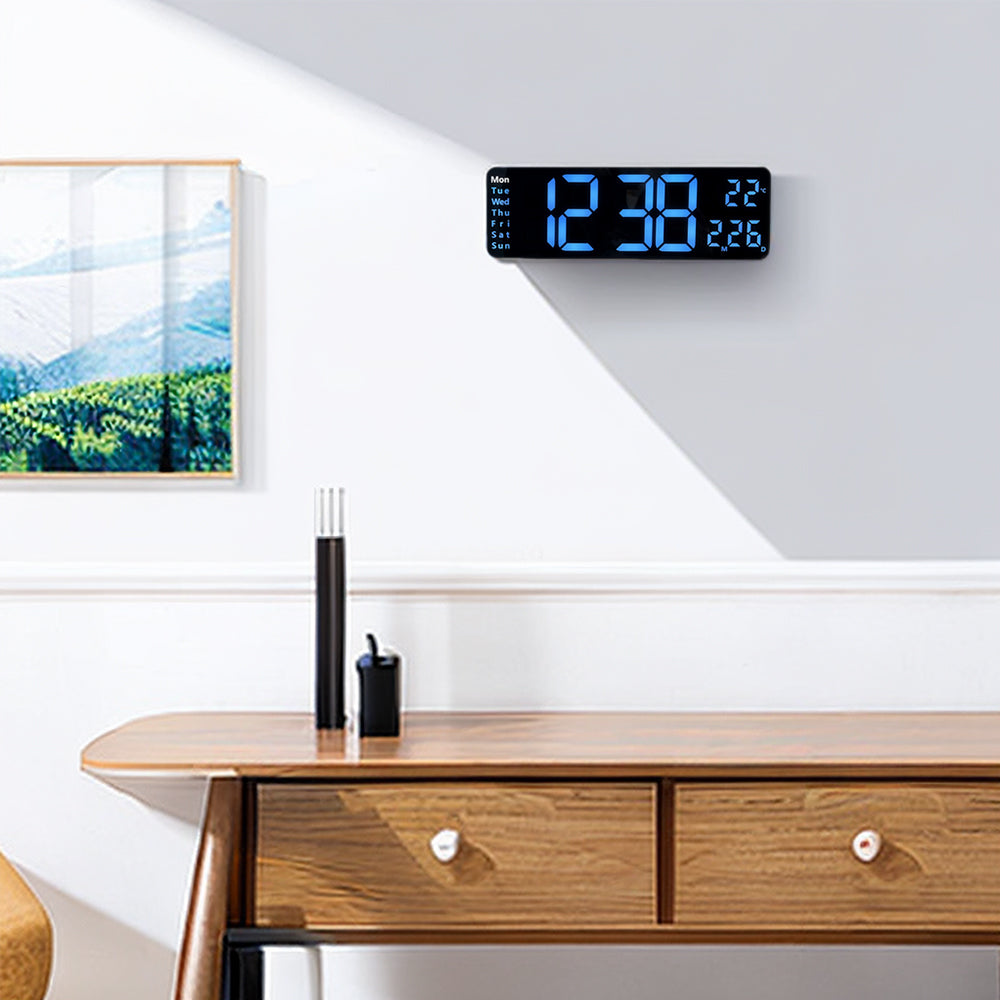 Digitale Wanduhr, 13 Zoll großes Display, LED-Wanduhr für Wohnzimmerdekor, Wecker, Timer, 12/24 Std., automatischer Helligkeitsdimmer, große Uhr mit Tag/Datum/Temperatur (13 Zoll) 
