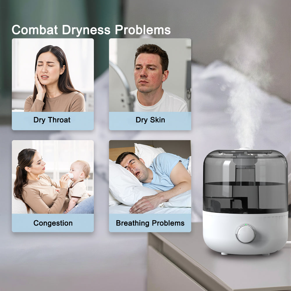 iTOMA 3L Large Top Fill Humidifiers for Bedroom, Mist Humidifier with 360° Dual Nozzles, Water Purification Filter, Adjustable Mist Levels, Ultra Quiet for Home Office Nursery