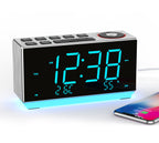 Reloj despertador dual con radio FM, carga USB, pantalla LED de 1,8", luz nocturna, función de repetición, control de atenuación, altavoz Bluetooth y pantalla de temperatura y humedad iTOMA 508