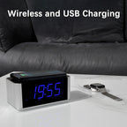 Radio despertador de noche con carga inalámbrica de 5 W, función de repetición, Bluetooth, alarma dual, pantalla LED de 1,4", regulador de intensidad y carga USB para iTOMA 206S.