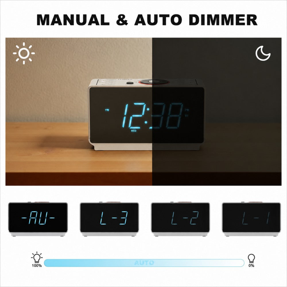 iTOMA Alarm Clock Radio with Bluetooth 5.1 Speaker, Dual Alarms, FM Radio, 1.4-Inch LED Display, Auto Dimmer, USB Charging Port, Night Light, Snooze and Sleep Timer  CKS708