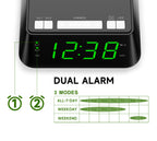 Reloj despertador de noche con carga inalámbrica, alarma dual, función de repetición, regulador de brillo, puerto de carga USB, pantalla LED grande, luz nocturna y pantalla de temperatura y humedad interior iTOMA 801