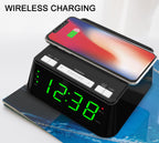 Reloj despertador de noche con carga inalámbrica, alarma dual, función de repetición, regulador de brillo, puerto de carga USB, pantalla LED grande, luz nocturna y pantalla de temperatura y humedad interior iTOMA 801