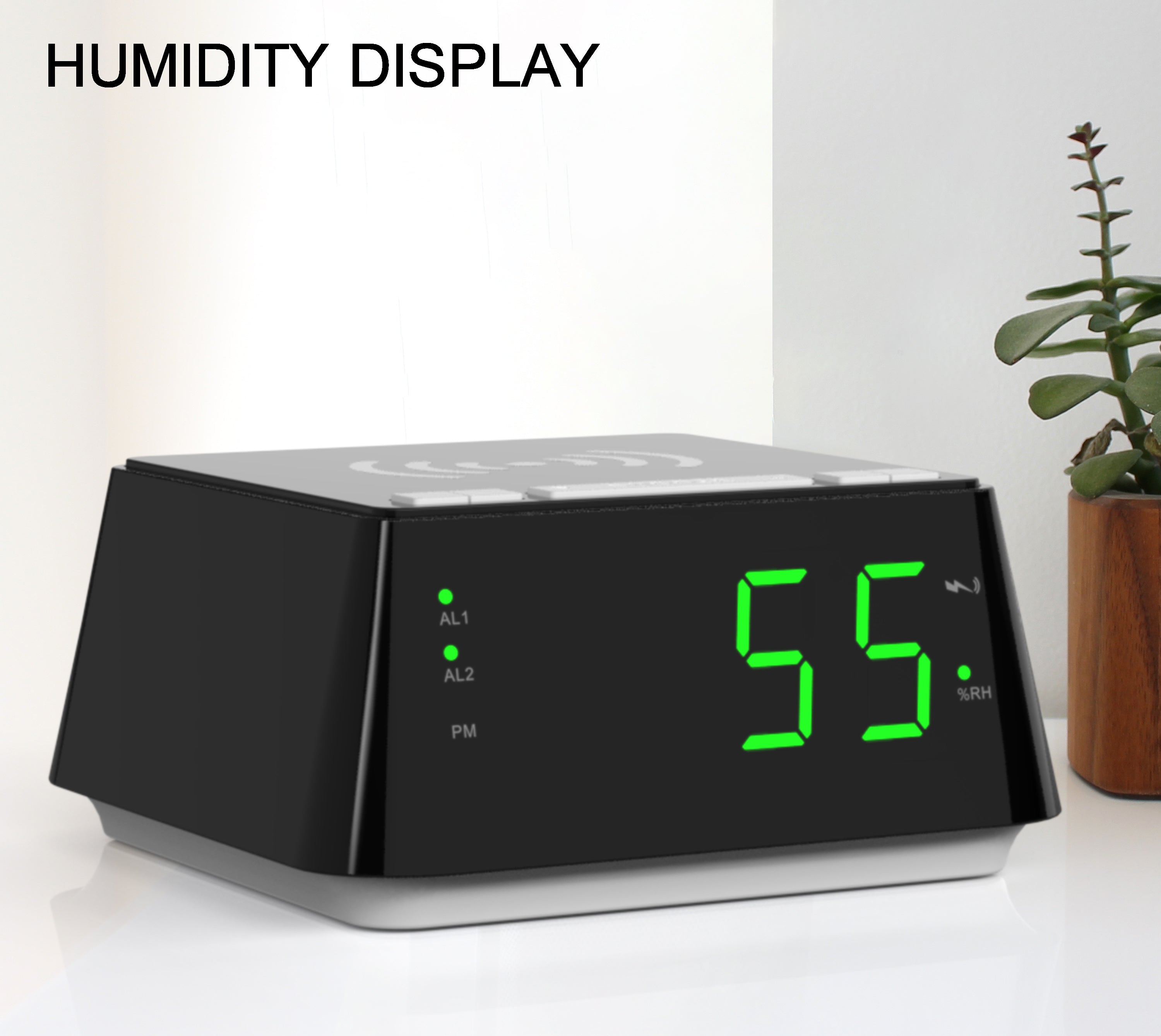 Reloj despertador de noche con carga inalámbrica, alarma dual, función de repetición, regulador de brillo, puerto de carga USB, pantalla LED grande, luz nocturna y pantalla de temperatura y humedad interior iTOMA 801